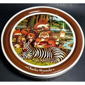 Olive Tin Charles Wysocki Art Collectable 1993. 9.5" Animals HTF VGC